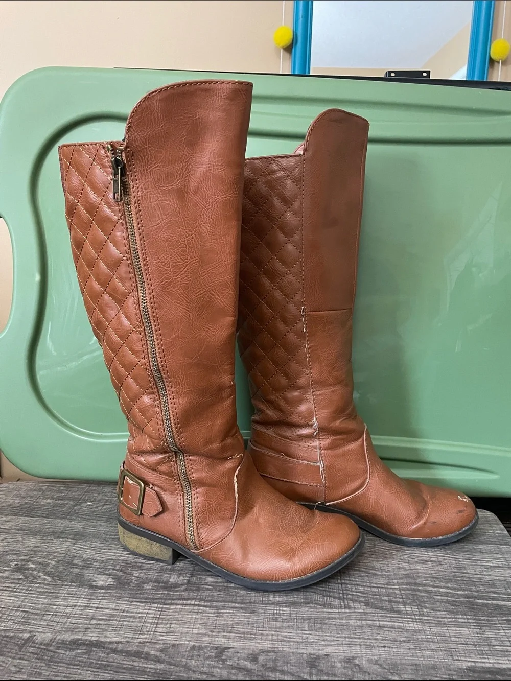 Quilted Over-the-Knee Riding Boots in Cognac Brown